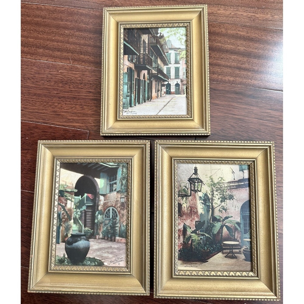 Vintage Hand Colored Photos New Orleans  C. Bennett Moore (3) Gold Frames